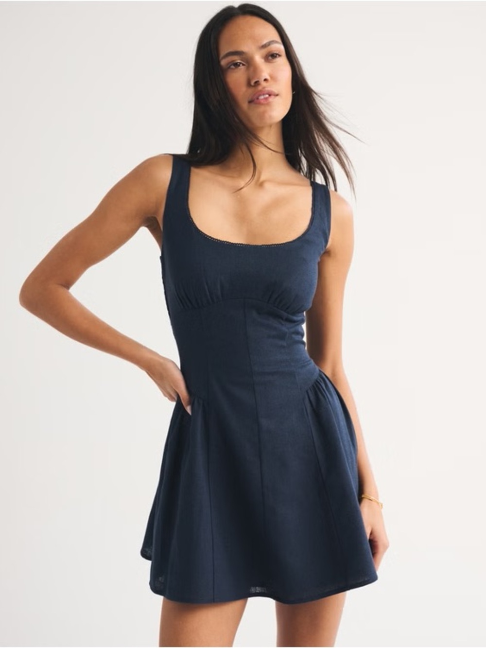 Abercrombie Dylan Bra-Free Mini Dress Linen Blend Navy Scoop Neck S